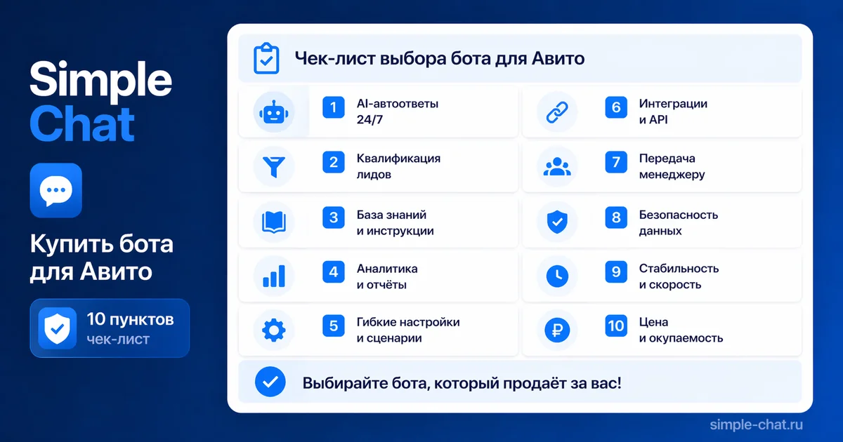 Чек-лист из 10 пунктов для проверки бота для Авито перед покупкой — Simple Chat